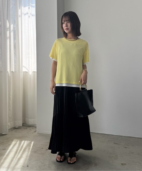 Pqran(クラン)の「レイヤードニットチュールTシャツ(Tシャツ/カットソー・レディース・イエロー/ネイビー/レッド/グリーン/ブラック・FREE)」の12枚目の写真