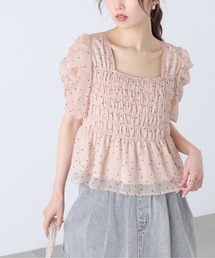 FREE'S MART（フリーズマート）の「◆フロッキードットシャーリングペプラムブラウス（シャツ/ブラウス）」