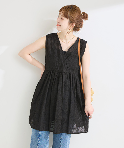 B.C STOCK(ベーセーストック)の「手洗い可 / カットジャガードノースリーブブラウス(シャツ/ブラウス・レディース・ホワイト/ブラック・FREE)」の12枚目の写真