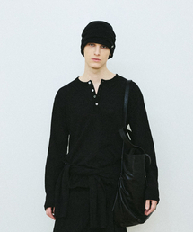 BER DE NOIR（ベールドノワール）の「パンチングヘンリーネックロングスリーブニットTシャツ（ブラック）（Tシャツ/カットソー）」