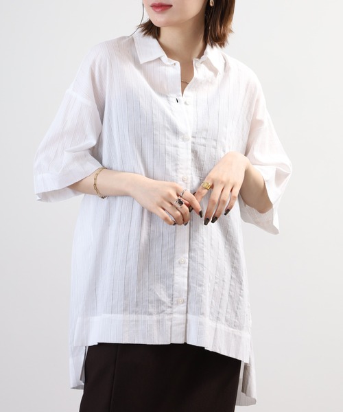 BRODIAEA(ブローディア)の「BRODIAEA インド綿チュニックブラウス 半端袖(シャツ/ブラウス・レディース・オフホワイト/ベビーピンク/オレンジ/ネイビー・40)」の5枚目の写真