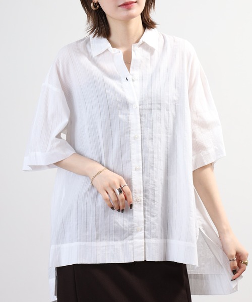 BRODIAEA(ブローディア)の「BRODIAEA インド綿チュニックブラウス 半端袖(シャツ/ブラウス・レディース・オフホワイト/ベビーピンク/オレンジ/ネイビー・40)」の6枚目の写真