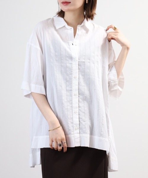 BRODIAEA(ブローディア)の「BRODIAEA インド綿チュニックブラウス 半端袖(シャツ/ブラウス・レディース・オフホワイト/ベビーピンク/オレンジ/ネイビー・40)」の8枚目の写真