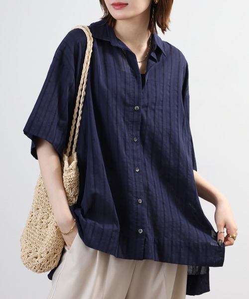 BRODIAEA(ブローディア)の「BRODIAEA インド綿チュニックブラウス 半端袖(シャツ/ブラウス・レディース・オフホワイト/ベビーピンク/オレンジ/ネイビー・40)」の12枚目の写真
