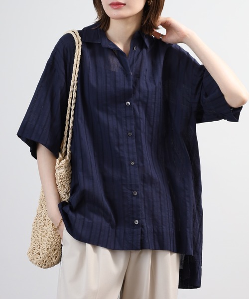 BRODIAEA(ブローディア)の「BRODIAEA インド綿チュニックブラウス 半端袖(シャツ/ブラウス・レディース・オフホワイト/ベビーピンク/オレンジ/ネイビー・40)」の13枚目の写真