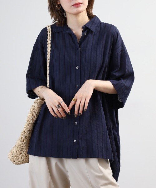 BRODIAEA(ブローディア)の「BRODIAEA インド綿チュニックブラウス 半端袖(シャツ/ブラウス・レディース・オフホワイト/ベビーピンク/オレンジ/ネイビー・40)」の14枚目の写真