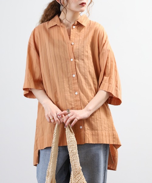 BRODIAEA(ブローディア)の「BRODIAEA インド綿チュニックブラウス 半端袖(シャツ/ブラウス・レディース・オフホワイト/ベビーピンク/オレンジ/ネイビー・40)」の20枚目の写真