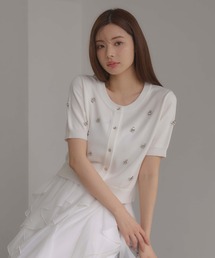 INGNI SOELA（イングソエラ）の「【INGNI SOELA】ビジュー装飾半袖ニットカーディガン/WEB限定（カーディガン/ボレロ）」