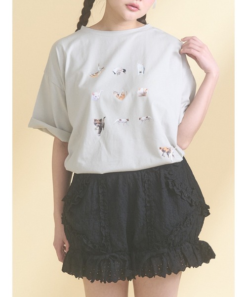 merry jenny（メリージェニー）の「ひるやすみのらねこtee（Tシャツ/カットソー・レディース・オフホワイト/ミント・FREE）」の2枚目の写真
