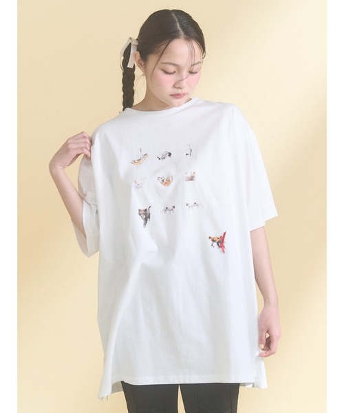 merry jenny（メリージェニー）の「ひるやすみのらねこtee（Tシャツ/カットソー・レディース・オフホワイト/ミント・FREE）」の3枚目の写真