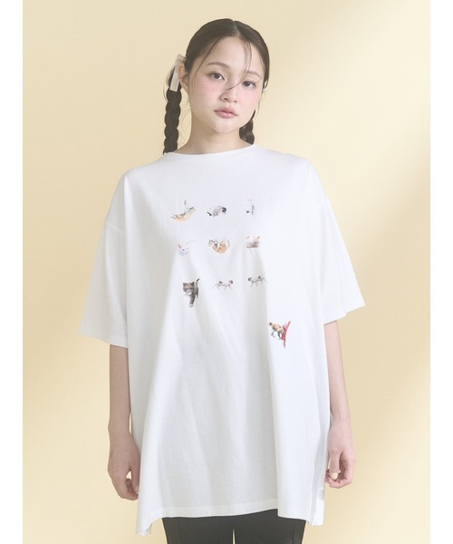 merry jenny（メリージェニー）の「ひるやすみのらねこtee（Tシャツ/カットソー・レディース・オフホワイト/ミント・FREE）」の4枚目の写真