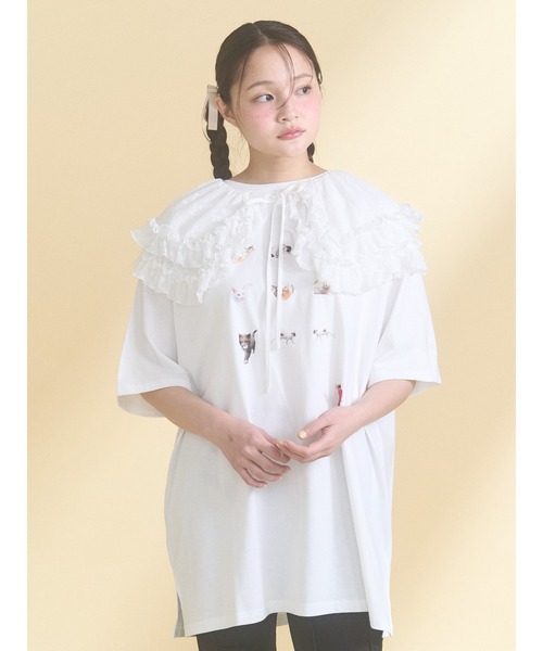 merry jenny（メリージェニー）の「ひるやすみのらねこtee（Tシャツ/カットソー・レディース・オフホワイト/ミント・FREE）」の5枚目の写真