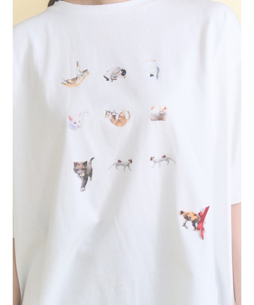 merry jenny（メリージェニー）の「ひるやすみのらねこtee（Tシャツ/カットソー・レディース・オフホワイト/ミント・FREE）」の6枚目の写真