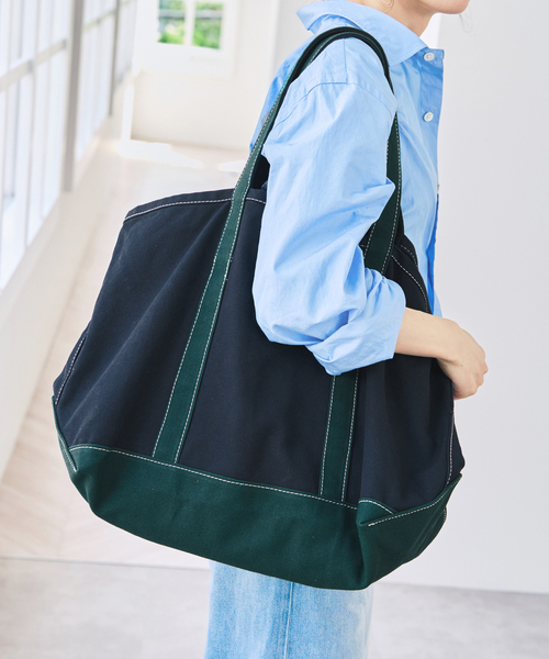 Spick & Span(スピックアンドスパン)の「BIRTHDAYSUIT/バースデースーツ SOLID CANVAS BAG(トートバッグ・レディース・ネイビー/キャメル・FREE)」の10枚目の写真