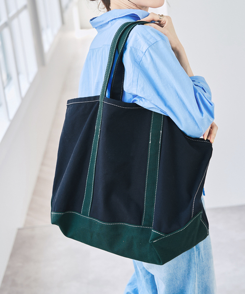 Spick & Span(スピックアンドスパン)の「BIRTHDAYSUIT/バースデースーツ SOLID CANVAS BAG(トートバッグ・レディース・ネイビー/キャメル・FREE)」の11枚目の写真