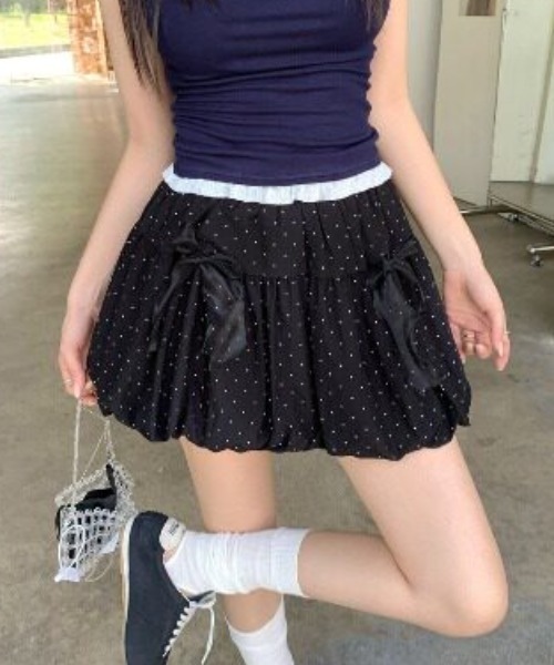 GEMEDA(ジェメダ)の「リボンデザイン ギンガムチェックフレアミニスカート(スカート・レディース・ライトブルー/ブラック×ホワイト/ブラック/ホワイト・M)」の2枚目の写真