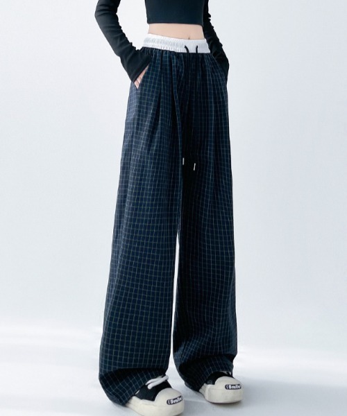 Teem Store(チームストア)の「チェック柄 配色ウエスト ワイドパンツ(その他パンツ・レディース・ネイビー・M/S)」の5枚目の写真