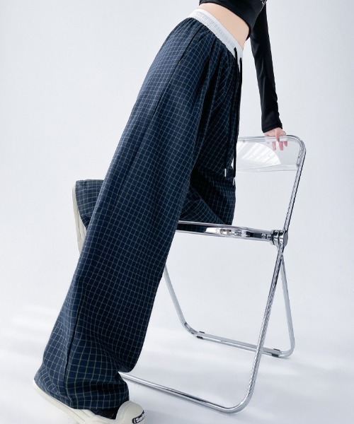 Teem Store(チームストア)の「チェック柄 配色ウエスト ワイドパンツ(その他パンツ・レディース・ネイビー・M/S)」の6枚目の写真