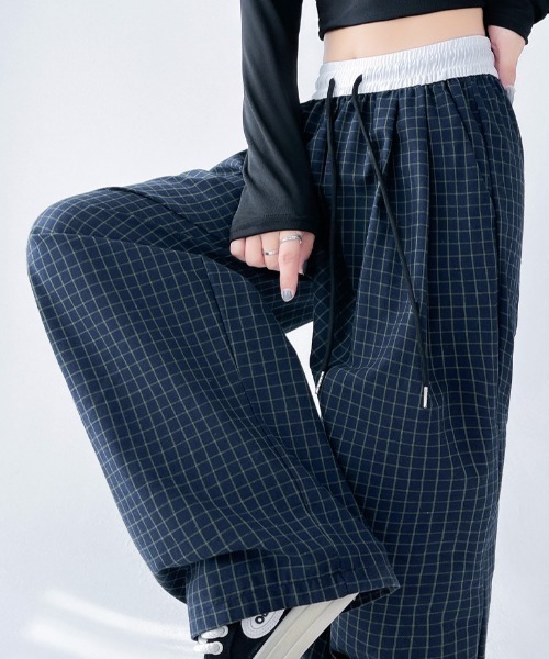 Teem Store(チームストア)の「チェック柄 配色ウエスト ワイドパンツ(その他パンツ・レディース・ネイビー・M/S)」の7枚目の写真