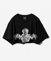 FANSHOW（ファンショー）の「DEMONIC ANGEL RAW EDGE CROP SHORT SLEEVE - BLACK（Tシャツ/カットソー）」