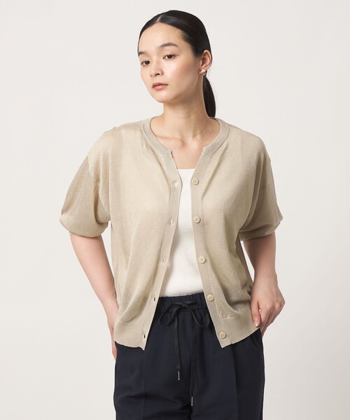 A DAY IN THE LIFE UNITED ARROWS(アデイインザライフユナイテッドアローズ)の「シアー スキッパーカーディガン 5分袖 ‐ウォッシャブル‐<A DAY IN THE LIFE>(カーディガン/ボレロ・レディース・ネイビー/イエロー/ナチュラル/ピンク/ダークグリーン/ダークブラウン・FREE)」の4枚目の写真