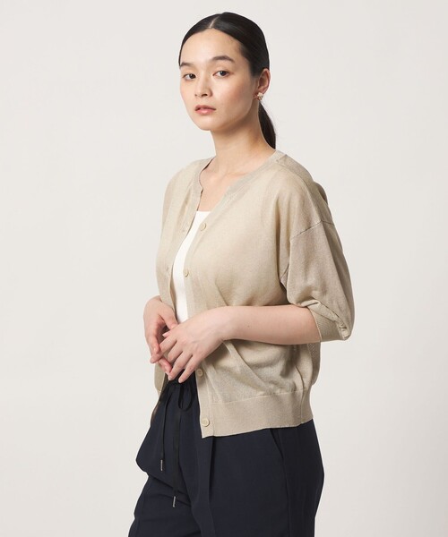 A DAY IN THE LIFE UNITED ARROWS(アデイインザライフユナイテッドアローズ)の「シアー スキッパーカーディガン 5分袖 ‐ウォッシャブル‐<A DAY IN THE LIFE>(カーディガン/ボレロ・レディース・ネイビー/イエロー/ナチュラル/ピンク/ダークグリーン/ダークブラウン・FREE)」の7枚目の写真