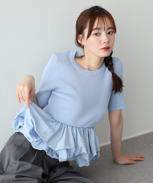 BLUEEAST(ブルーイースト)の「ランダムバルーンドッキングニット(ニット/セーター・レディース・ブラック系/ブルー/オフホワイト・MEDIUM)」の1枚目の写真