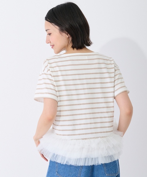 petit main LIEN(プティマインリアン)の「ボーダーペプラム半袖Tシャツ(Tシャツ/カットソー・レディース・ピンク/チャコール/ネイビー・F)」の5枚目の写真