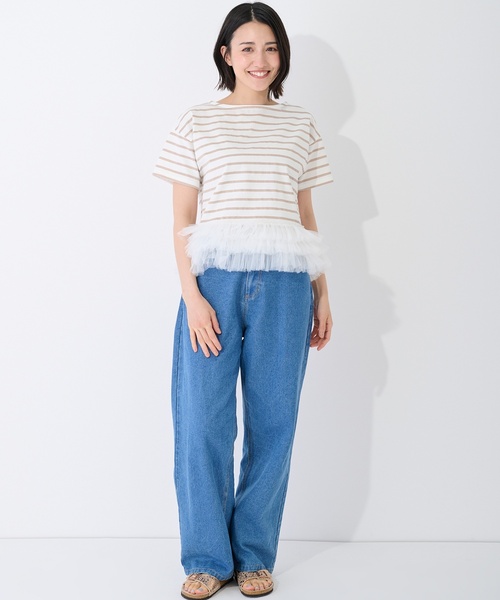 petit main LIEN(プティマインリアン)の「ボーダーペプラム半袖Tシャツ(Tシャツ/カットソー・レディース・ピンク/チャコール/ネイビー・F)」の6枚目の写真