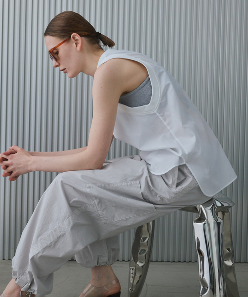 CALMER（カルメール）の「LENO CLOTH RIB BL（Tシャツ/カットソー・レディース・ネイビー/ホワイト・FREE）」の4枚目の写真