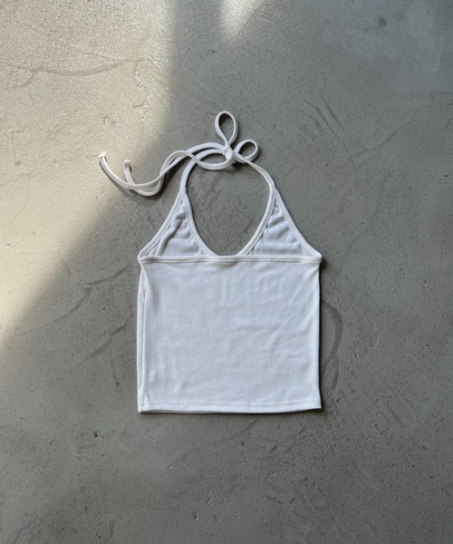 NUJOH(ヌゾ)の「Back Ribbon Halter Top / バックリボンホルタートップ(タンクトップ・レディース・グレー/アイボリー/カーキ/ブラック・FREE)」の6枚目の写真