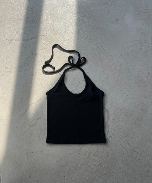 NUJOH(ヌゾ)の「Back Ribbon Halter Top / バックリボンホルタートップ(タンクトップ・レディース・グレー/アイボリー/カーキ/ブラック・FREE)」の7枚目の写真