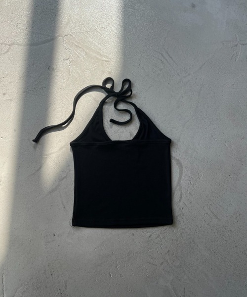 NUJOH(ヌゾ)の「Back Ribbon Halter Top / バックリボンホルタートップ(タンクトップ・レディース・グレー/アイボリー/カーキ/ブラック・FREE)」の8枚目の写真