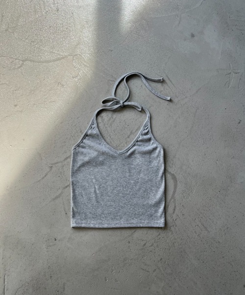 NUJOH(ヌゾ)の「Back Ribbon Halter Top / バックリボンホルタートップ(タンクトップ・レディース・グレー/アイボリー/カーキ/ブラック・FREE)」の9枚目の写真