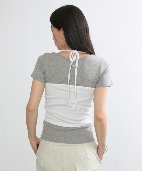 NUJOH(ヌゾ)の「Back Ribbon Halter Top / バックリボンホルタートップ(タンクトップ・レディース・グレー/アイボリー/カーキ/ブラック・FREE)」の17枚目の写真