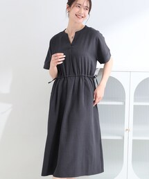 SHOO・LA・RUE | 【洗濯機可/体型カバー】ウエストシャーリングで女性らしく 麻調スキッパーサイドリボンワンピース(ワンピース)