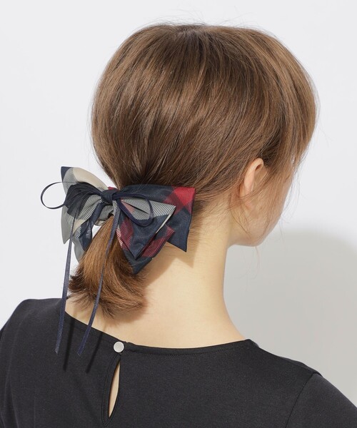 クレストブリッジチェックシアーリボンシュシュ（ヘアゴム）｜BLUE