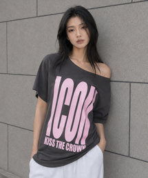 QUEEN ONE-SHOULDER T-SHIRT(CHARCOAL)