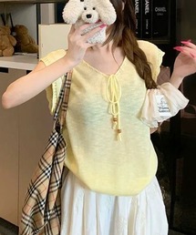 Vネックリボン付きサマーニット