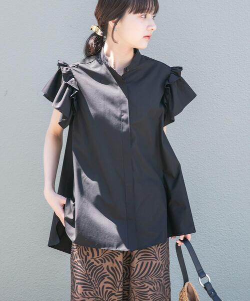ITEMS URBANRESEARCH（アイテムズ アーバンリサーチ）の「ソデフリルノーカラーブラウス（シャツ/ブラウス・レディース・ブルー系その他/ブラック系その他/ブラック・FREE）」の2枚目の写真