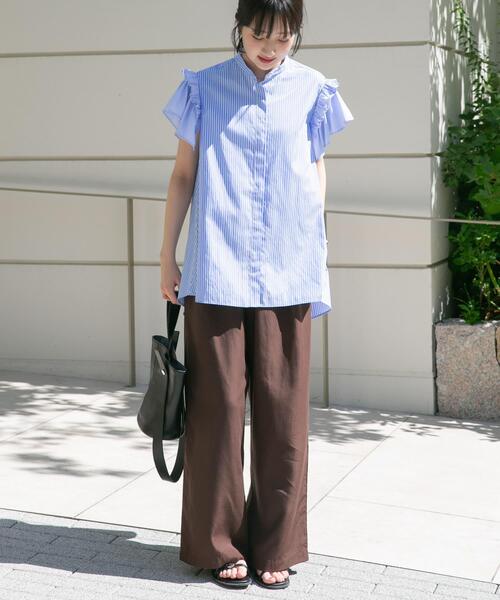 ITEMS URBANRESEARCH（アイテムズ アーバンリサーチ）の「ソデフリルノーカラーブラウス（シャツ/ブラウス・レディース・ブルー系その他/ブラック系その他/ブラック・FREE）」の6枚目の写真
