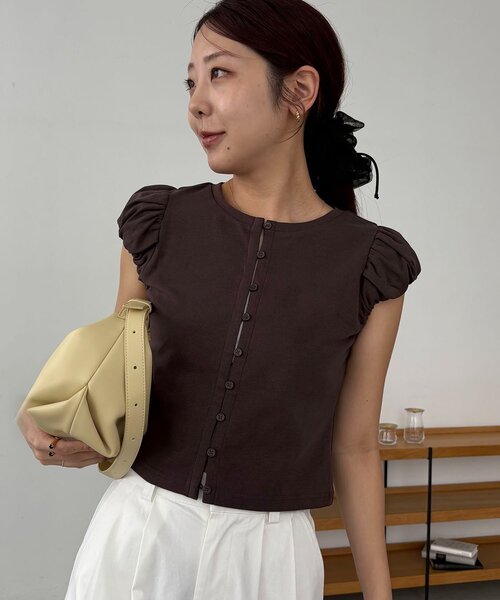 CAPRICIEUX LE'MAGE(カプリシューレマージュ)の「クラウドミニスリーブT(Tシャツ/カットソー・レディース・ブラウン/チャコールグレー/ホワイト・FREE)」の1枚目の写真