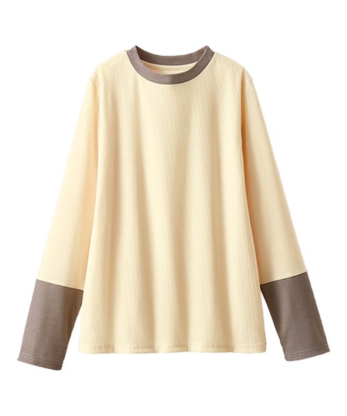 BELLUNA PLUS(ベルーナ)の「配色リブ素材クルーネックプルオーバー(Tシャツ/カットソー・レディース・ブラック系/アイボリー系/パープル系/杢グレー・X-LARGE/MEDIUM/LARGE)」の1枚目の写真