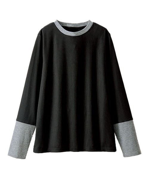 BELLUNA PLUS(ベルーナ)の「配色リブ素材クルーネックプルオーバー(Tシャツ/カットソー・レディース・ブラック系/アイボリー系/パープル系/杢グレー・X-LARGE/MEDIUM/LARGE)」の7枚目の写真