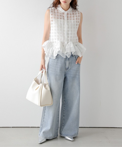 AMELY(エミリー)の「シアーチェックフリルヘムブラウス(シャツ/ブラウス・レディース・ネイビー/ホワイト・フリー)」の20枚目の写真