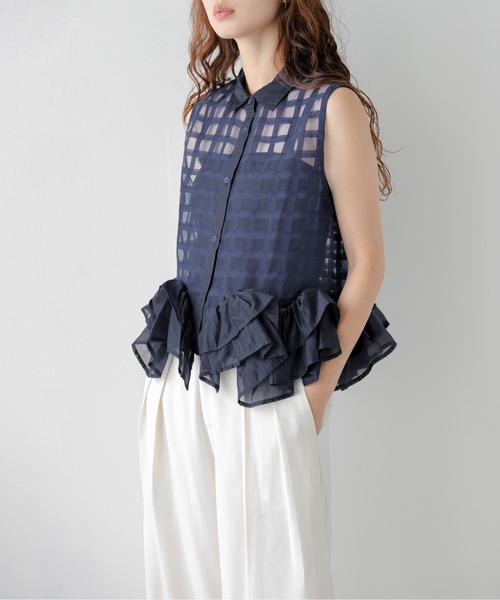 AMELY(エミリー)の「シアーチェックフリルヘムブラウス(シャツ/ブラウス・レディース・ネイビー/ホワイト・フリー)」の17枚目の写真