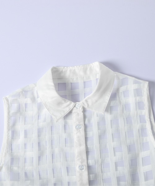 AMELY(エミリー)の「シアーチェックフリルヘムブラウス(シャツ/ブラウス・レディース・ネイビー/ホワイト・フリー)」の8枚目の写真