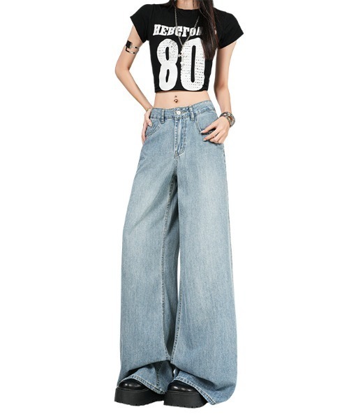 AMAJI(アマジ)の「テンセル 接触冷感 ワイドデニムパンツ(デニムパンツ・レディース・ライトブルー・SMALL/MEDIUM/LARGE/X-LARGE)」の1枚目の写真
