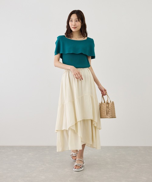 ROPE' PICNIC(ロペピクニック)の「無地&花柄ダンダンティアードスカート(スカート・レディース・ダークブラウン/オフホワイト/キナリ・FREE)」の12枚目の写真