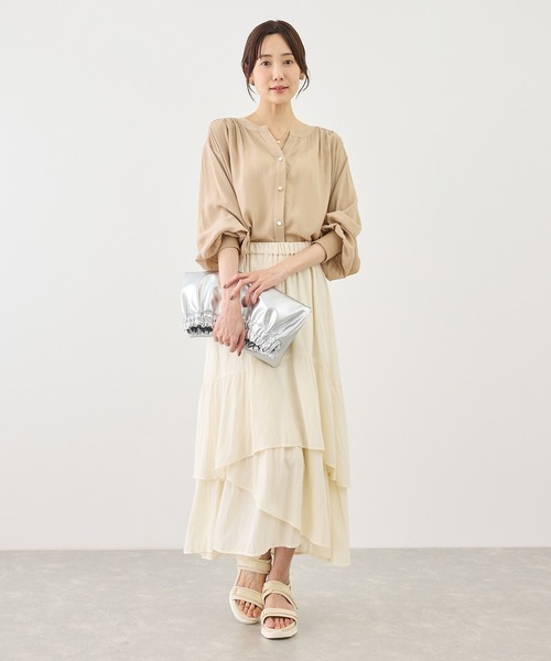 ROPE' PICNIC(ロペピクニック)の「無地&花柄ダンダンティアードスカート(スカート・レディース・ダークブラウン/オフホワイト/キナリ・FREE)」の7枚目の写真